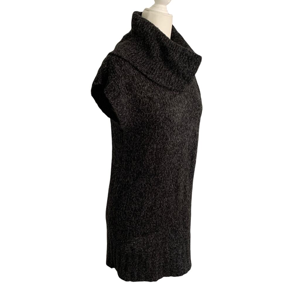 Nine West Women's Sweater Dress Large Black Turtle Neck Cap Sleeve Pullover Knit